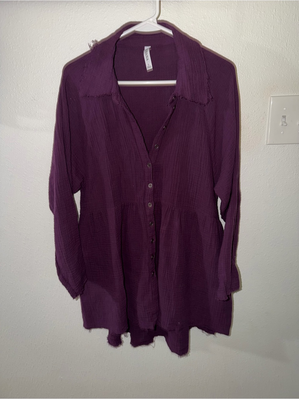 Zenana Outfitters Button-Front Gauze High Low Tunic - Plum